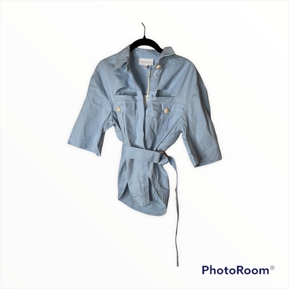 NWT SIGNIFICANT OTHER Regina Shirt Light Blue Cutout Belted Size US 4 - Picture 8 of 12